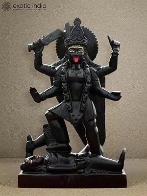 16" Chaturbhuja Goddess Kali Statue | Black Marble Idol