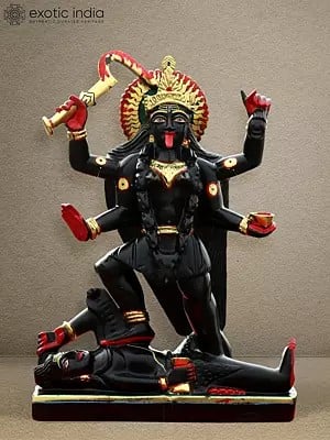 16" Marble Statue Of Goddess Mahakali | Black Marble Idol