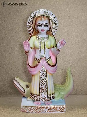 15" Statnding Statue Of Goddess Khodiyar | White Makrana Marble Figurine