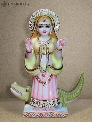 15" Goddess Khodiyar With Vahana | White Makrana Marble Idol