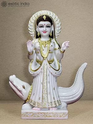 39" Large Goddess Khodiyar Idol With Beautiful Ornaments | White Makrana Marble Idol