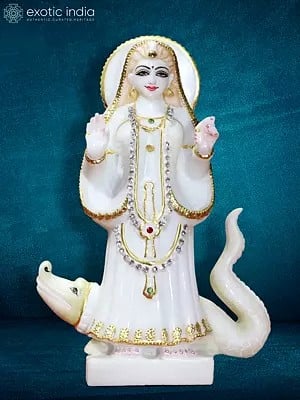 12" Goddess Khodiyar Figurine For Temple | White Makrana Marble Statue