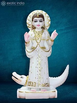 15" Attractive Statue Of Goddess Khodiyar | White Makrana Marble Idol