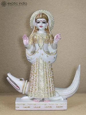 30" White Sculpture Of Khodiyar Maa | White Makrana Marble Idol
