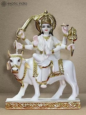 12" Six Arms Figurine Of Goddess Umiya | White Makrana Marble Idol