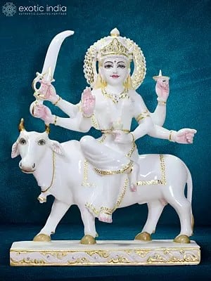 15" Goddess Umiya With Hold Sword | White Makrana Marble Sculpture