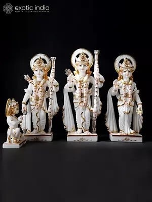 18" Shri Ram Darbar in White Marble | Set of Four Statues