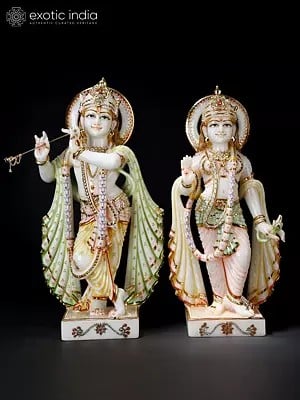 23" Divine Pair of Radha - Krishna | White Marble Statues