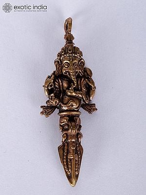2" Small Ganesha on Buddhist Phurpa (Dagger) in Copper