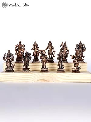 2" Small Dashavatara of Lord Vishnu | Set of Ten | Copper Statues