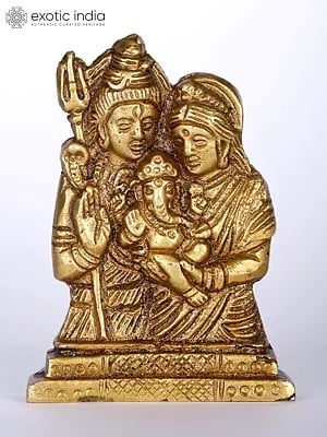 3" Small Shiva - Parvati with Baby Ganesha | Brass Statue