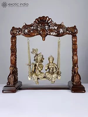 20" Radha-Krishna Statue on Swing | Brass and Wood