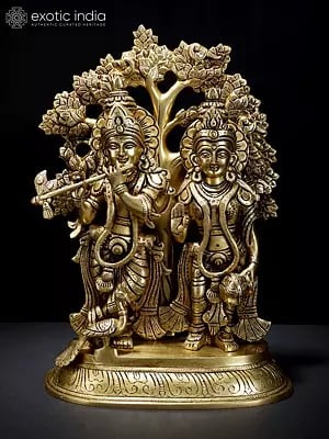 13" Standing Radha Krishna Brass Statue Under the Tree