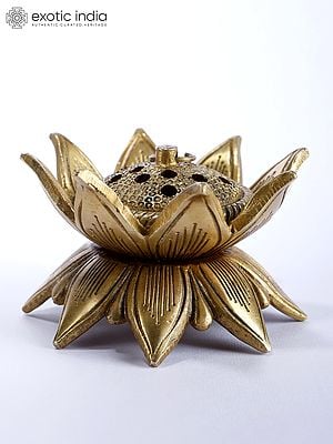 4" Lotus Design Dhoop Dani in Brass | Spiritual Home Decor