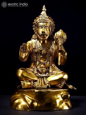 20" Blessing Lord Hanuman Brass Statue | Spiritual Home Decor