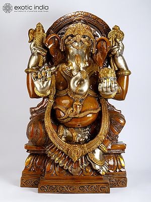 39" Chaturbhuja Lord Ganesha in Triple Chola | Brass Statue
