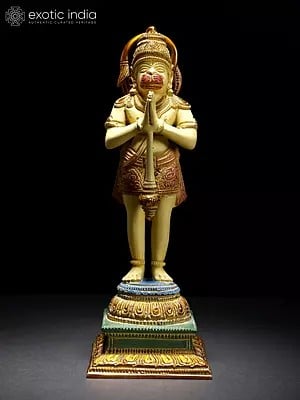 10" Colorful Namaskar Anjaneya (Lord Hanuman) Brass Statue