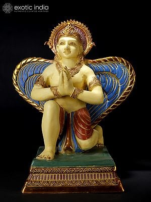 22" Colorful Namaskar Garuda With The Majestic Wings In Brass