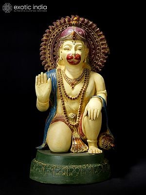 19" Colorful Blessing Lord Hanuman | Brass Statue
