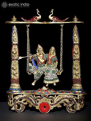 18" Radha - Krishna on Swing | Brass Statue with Inlay Work