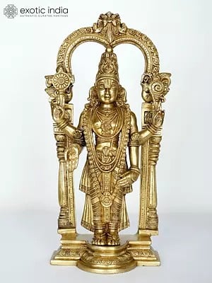 15" Standing Lord Tirupati Balaji (Venkateshvara) on Kirtimukha Throne | Brass Statue