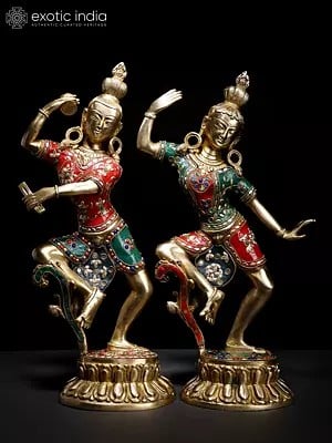 16" Dancing Shiva-Parvati | Brass Statues with Inlay Work