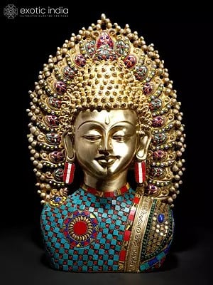 18" Serene Buddha Bust | Brass Statue with Inlay Work