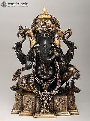 18" Colorful Chaturbhuja Lord Ganesha Brass Statue