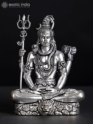 Small Superfine Sitting Four Armed Lord Shiva | Silver Plated Brass Statue (Different Sizes)