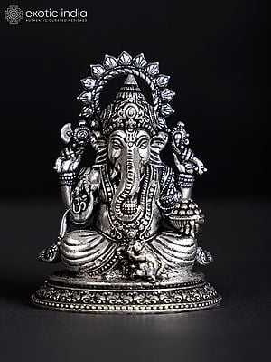 2" Small Chaturbhuja Lord Ganesha | Silver Plated Brass Statue