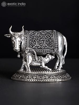 Small Cow and Calf | Silver Plated Brass Statue (Different Sizes)