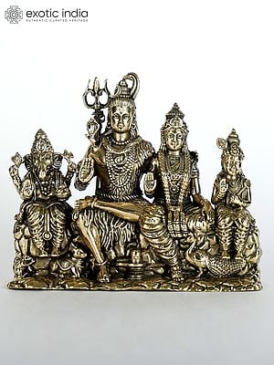 4" Small Superfine Lord Shiva Family in Blessing Gesture | Brass Statue