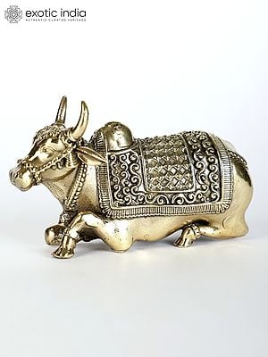 4" Small Nandi Brass Statue - Vahana of Lord Shiva