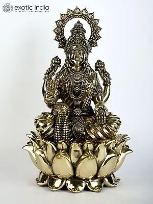 12" Superfine Blessing Goddess Lakshmi Brass Statue Seated on Lotus
