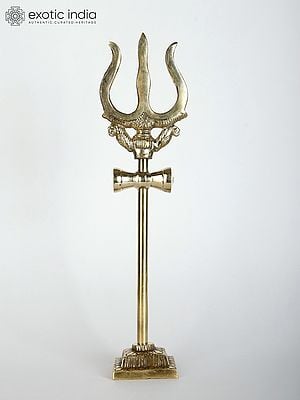 9" Lord Shiva's Trident (Trishul) in Brass with Stand