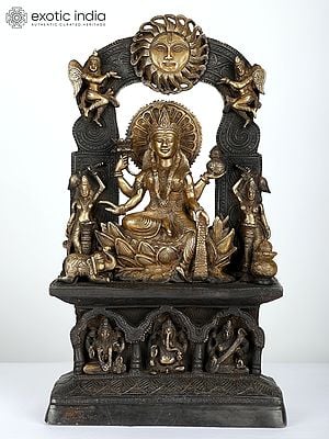 18" Goddess Lakshmi Seated on Lotus Singhasan | Brass Statue