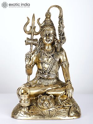 14" Sitting Lord Shiva in Blessing Gesture | Brass Statue