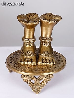 8" Goddess Lakshmi Charan in Brass