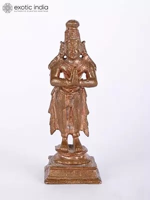 3" Small Standing Garuda Copper Statue in Namaskar Mudra