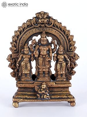 2" Small Lord Vishnu with His Consorts Sridevi and Bhudevi | Copper Statue