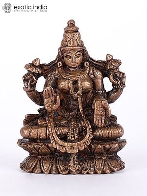 2" Small Sitting Goddess Lakshmi Copper Statue in Blessing Gesture