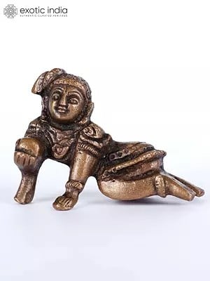2" Small Crawling Krishna Copper Statue