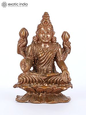 2" Small Four Armed Goddess Lakshmi on Lotus Pedestal | Copper Statue