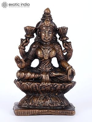2" Small Sitting Goddess Lakshmi Copper Statue