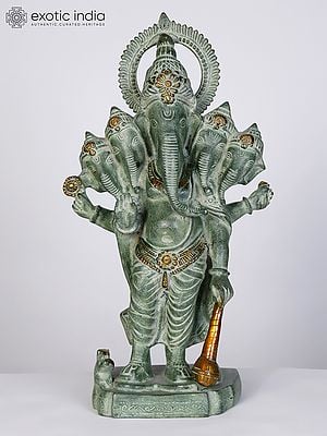 19" Standing Panchamukhi Lord Ganesha in Blessing Gesture | Brass Statue