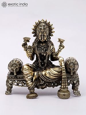 3" Small Goddess Lakshmi Seated on Singhasan | Brass Statue