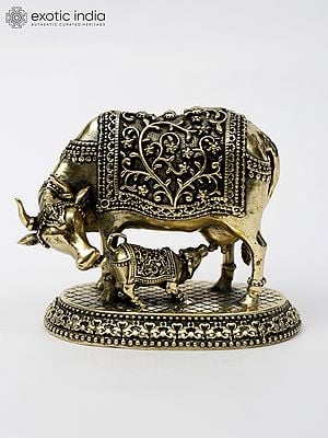 3" Small Cow and Calf Brass Statue | Living Room Decor