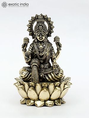 5" Small Superfine Blessing Goddess Lakshmi Seated on Lotus | Brass Statue