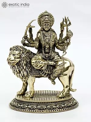 5" Small Superfine Eight Armed Goddess Durga (Sherawali Maa) Seated on Lion | Brass Statue