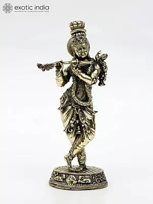 6" Small Fluting Lord Krishna | Fine Brass Statue